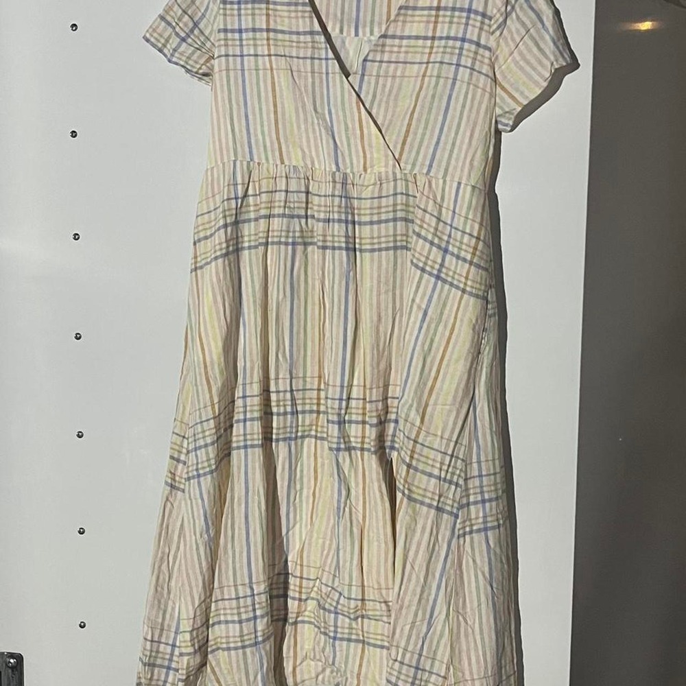 Madewell Clara Midi Dress Small Linen Blend Plaid